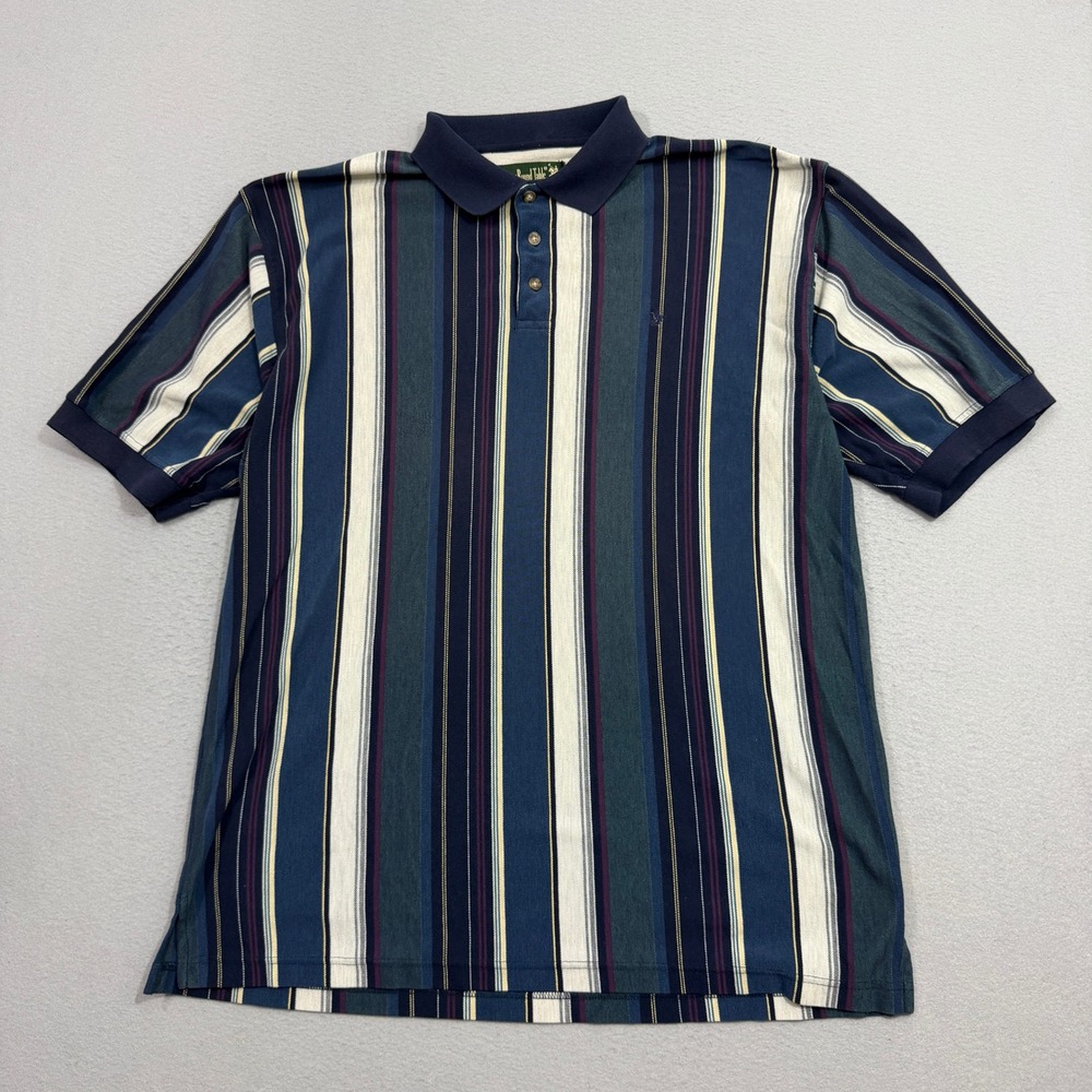 Vintage Knights of Round Table Polo Shirt Men 2XLT Blue Striped 90s Cosby Biggie